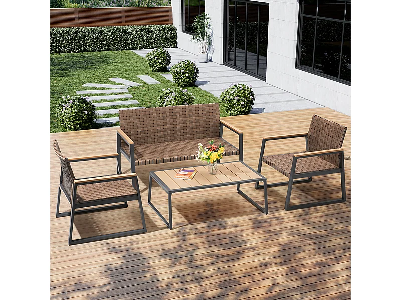 Set Salotto da Giardino Salottino in Polyrattan con Poltrone e Tavolo da Esterno