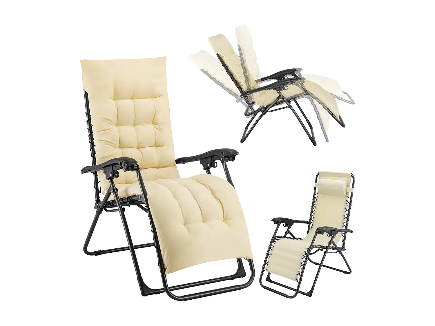 Poltrona da Giardino con Cuscino Imbottito Struttura Acciaio Pieghevole Beige Relax