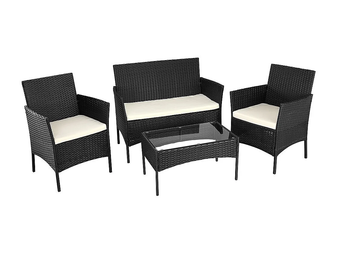 Set Salotto Completo Divano Poltrone Tavolino in Rattan Arredo Giardino Nero