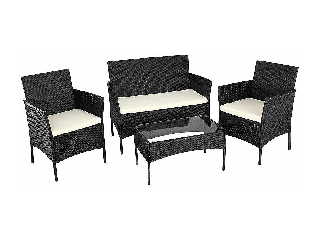 Set Salotto Completo Divano Poltrone Tavolino in Rattan Arredo Giardino Nero
