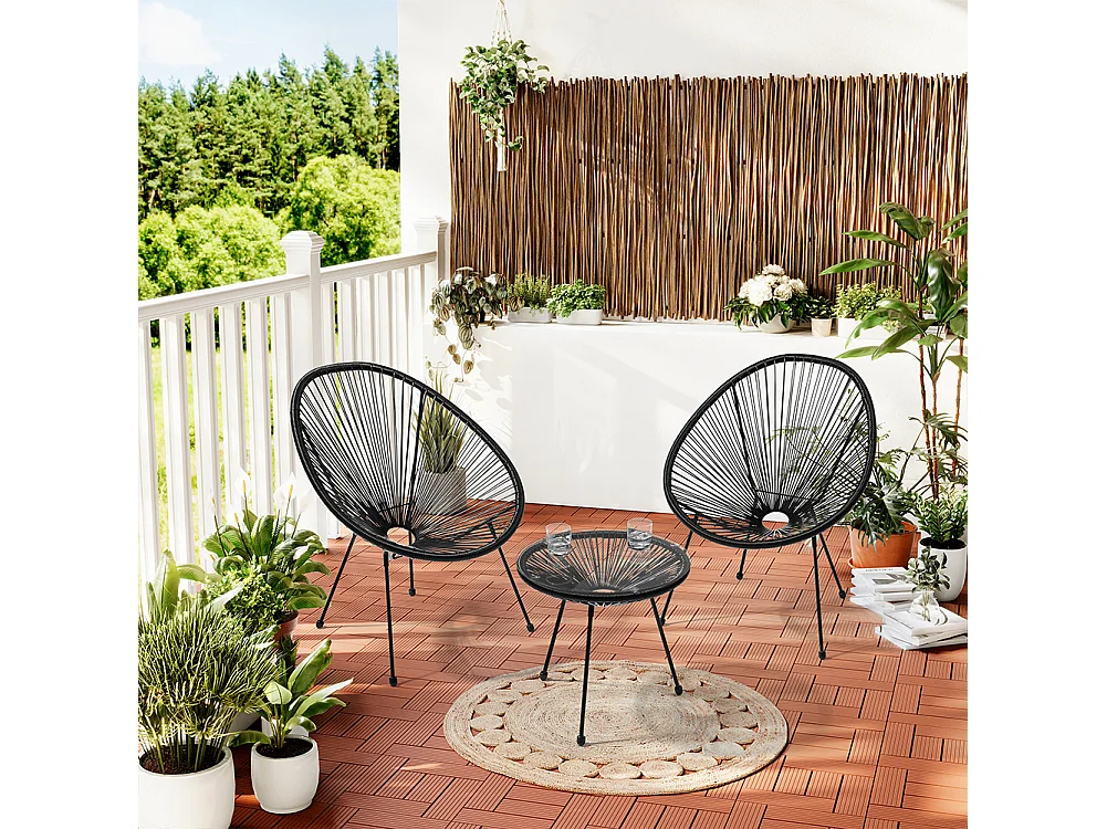 Set Patio in Polyrattan con 2 Sedie e 1 Tavolo per Giardino Esterno Nero