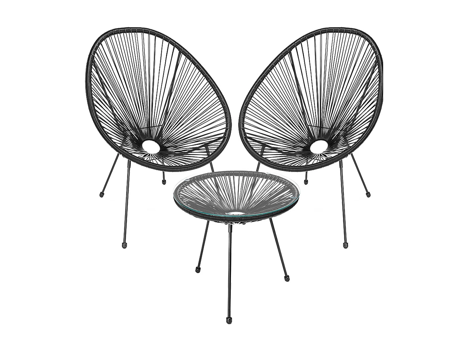 Set Patio in Polyrattan con 2 Sedie e 1 Tavolo per Giardino Esterno Nero