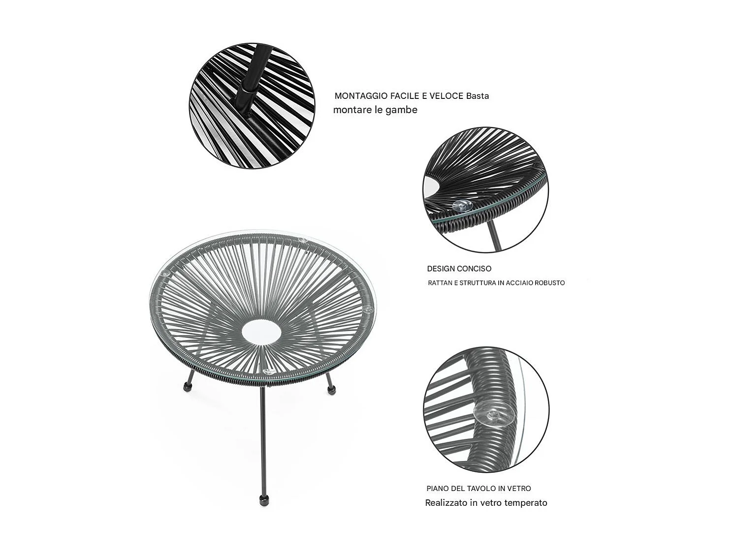 Set Patio in Polyrattan con 2 Sedie e 1 Tavolo per Giardino Esterno Nero