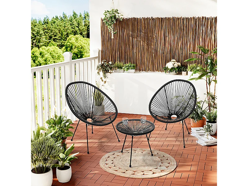 Set Patio in Polyrattan con 2 Sedie e 1 Tavolo per Giardino Esterno Nero