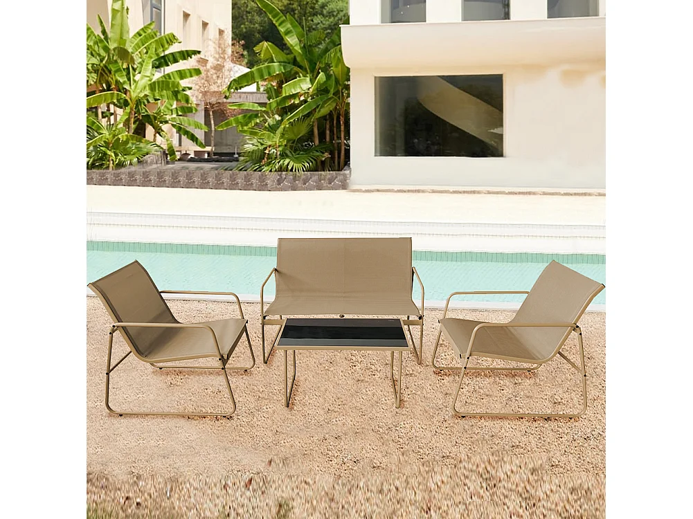 Set Salotto da Giardino con 2 Sedie Divano e Tavolino per Patio Esterno Beige