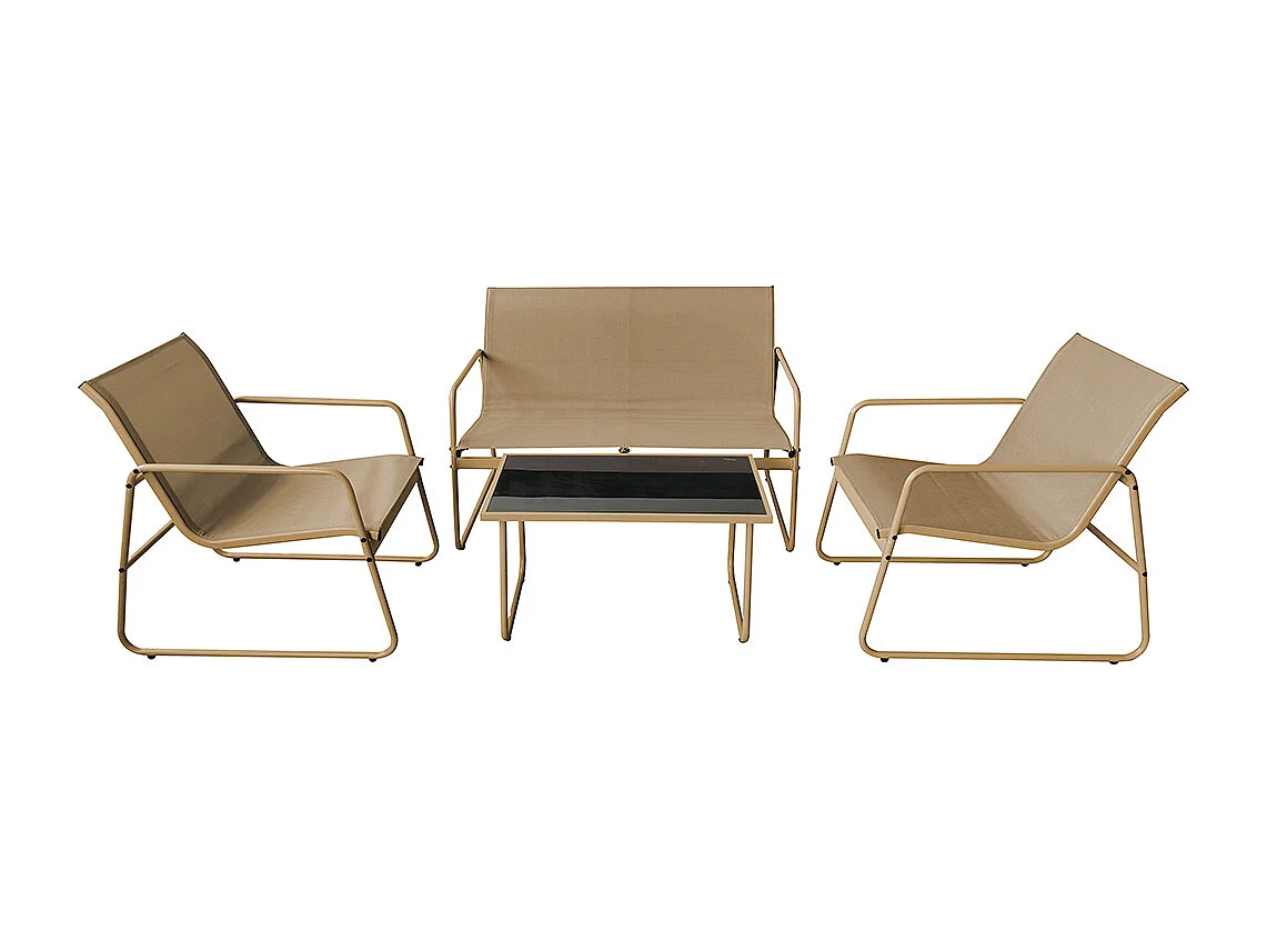 Set Salotto da Giardino con 2 Sedie Divano e Tavolino per Patio Esterno Beige