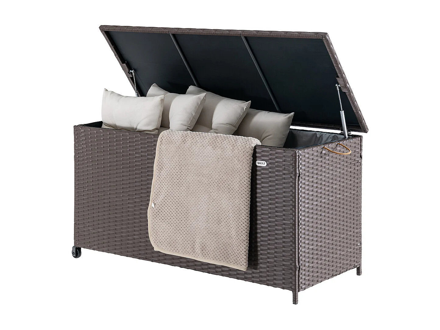 Baule Portaoggetti da Giardino Cassapanca Polyrattan Impermeabile 2 Ruote Marrone