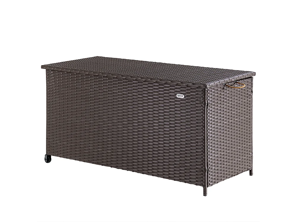 Baule Portaoggetti da Giardino Cassapanca Polyrattan Impermeabile 2 Ruote Marrone