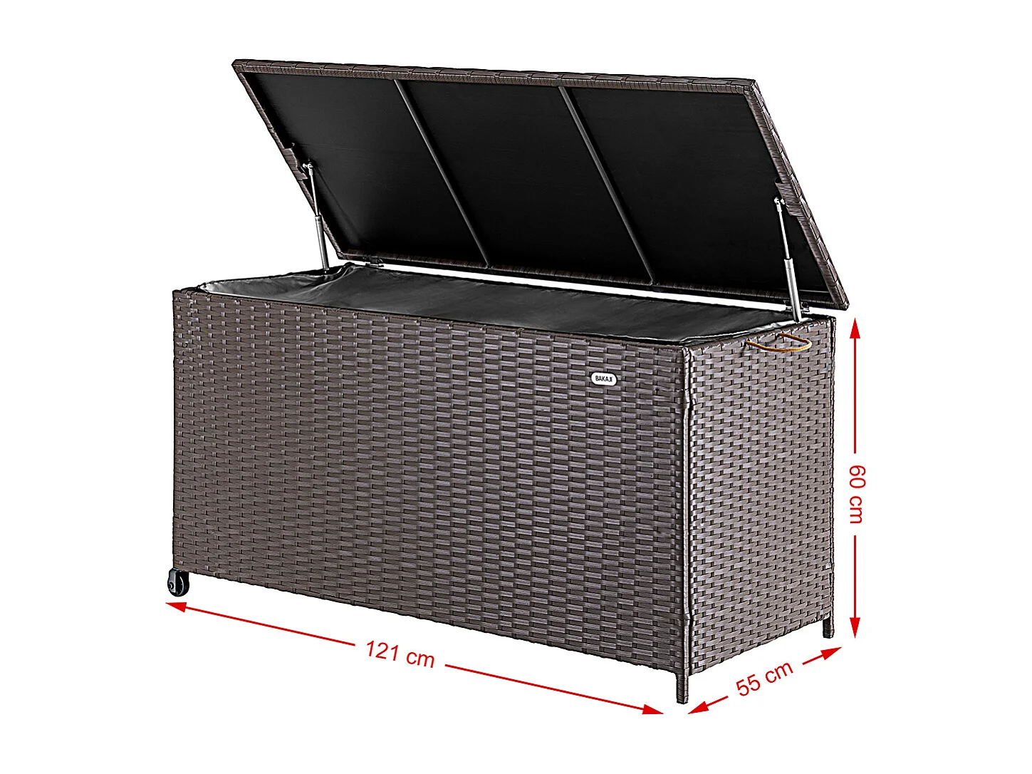 Baule Portaoggetti da Giardino Cassapanca Polyrattan Impermeabile 2 Ruote Marrone