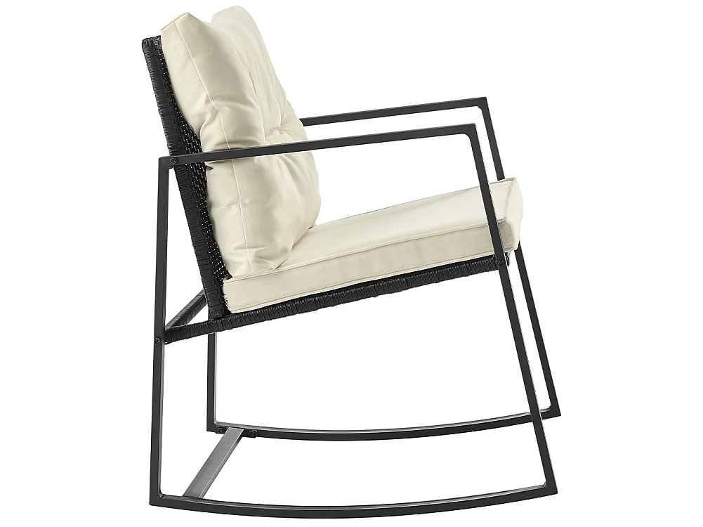Set Tavolo e Poltrone Dondolo da Esterno Mobili Giardino Polyrattan Beige e Nero