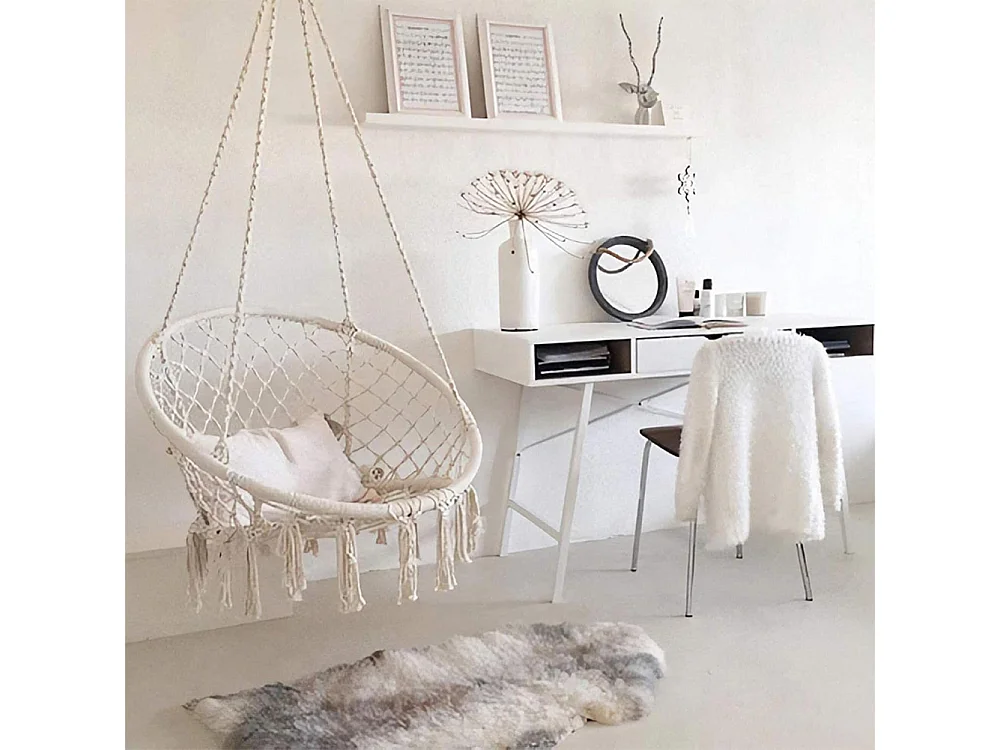 Dondolo Poltrona Amaca Sospesa Intrecciata Beige Sedia Altalena Interni Esterni