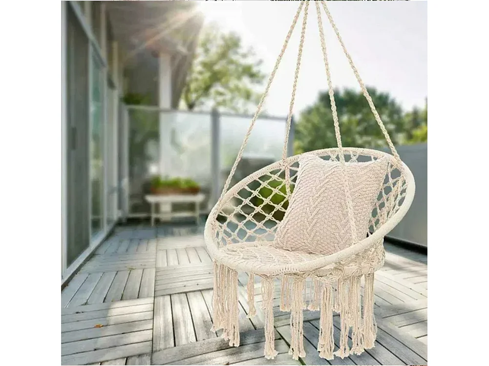 Dondolo Poltrona Amaca Sospesa Intrecciata Beige Sedia Altalena Interni Esterni