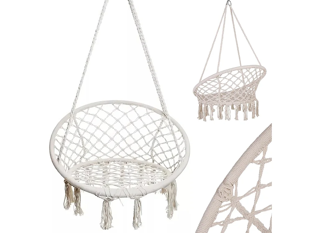 Dondolo Poltrona Amaca Sospesa Intrecciata Beige Sedia Altalena Interni Esterni