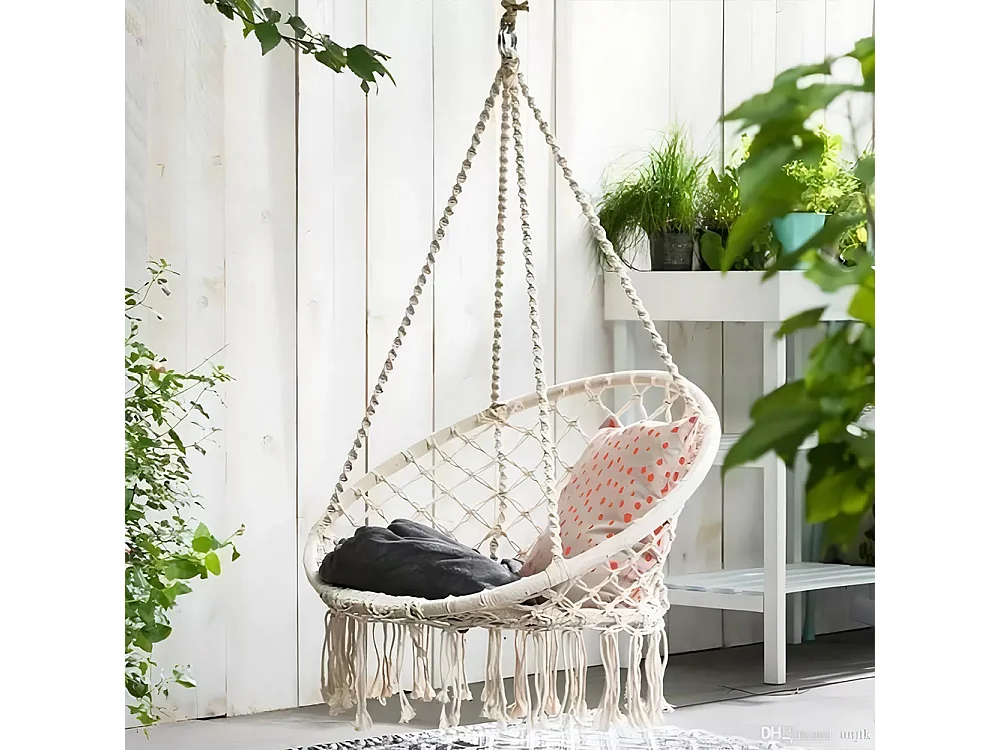 Dondolo Poltrona Amaca Sospesa Intrecciata Beige Sedia Altalena Interni Esterni