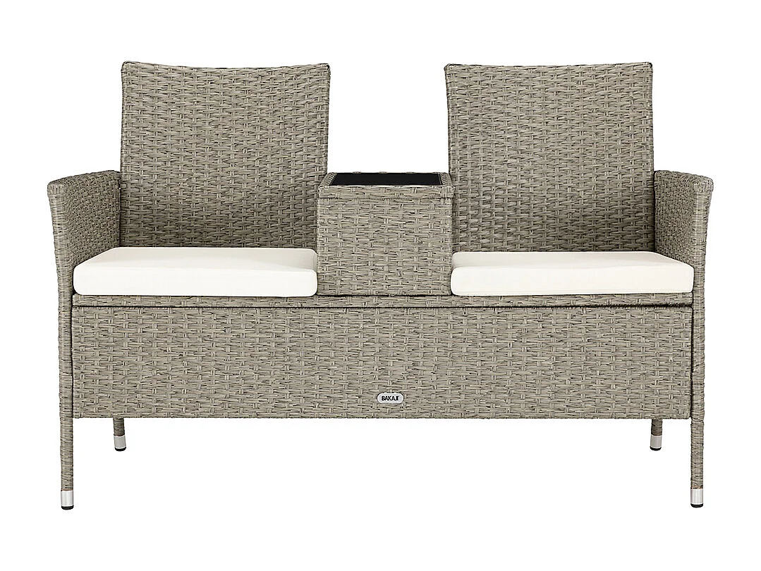 Divano Panca da Giardino Crema in Polyrattan Panchina Divanetto con Ripiano Vetro