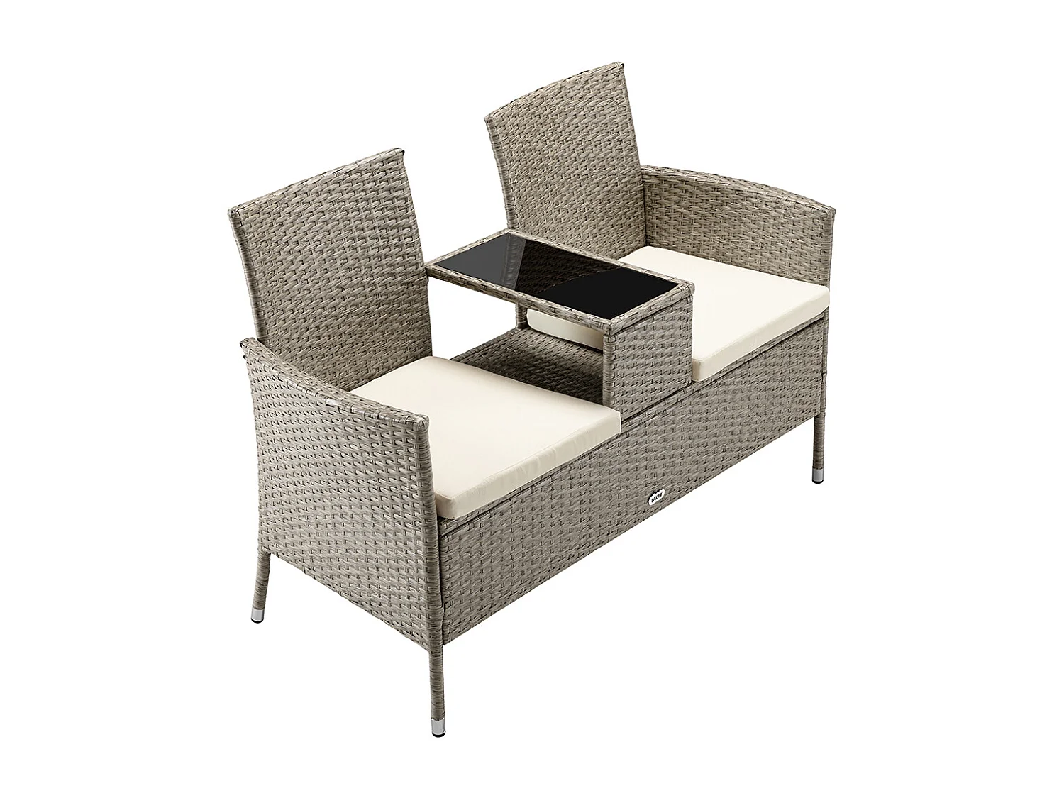 Divano Panca da Giardino Crema in Polyrattan Panchina Divanetto con Ripiano Vetro