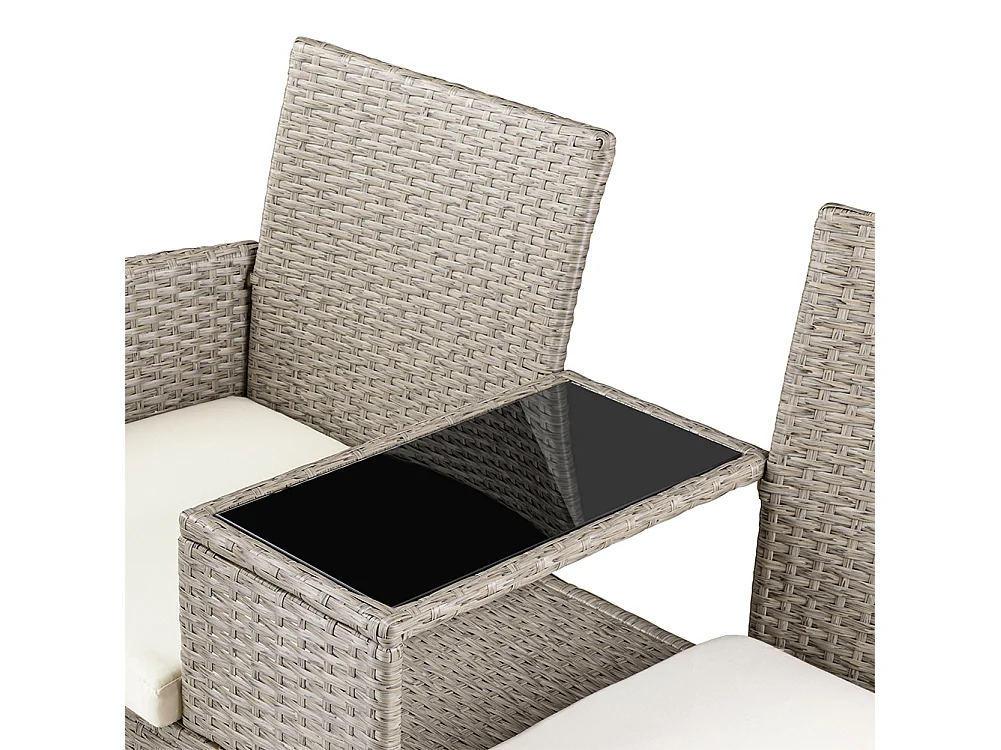 Divano Panca da Giardino Crema in Polyrattan Panchina Divanetto con Ripiano Vetro