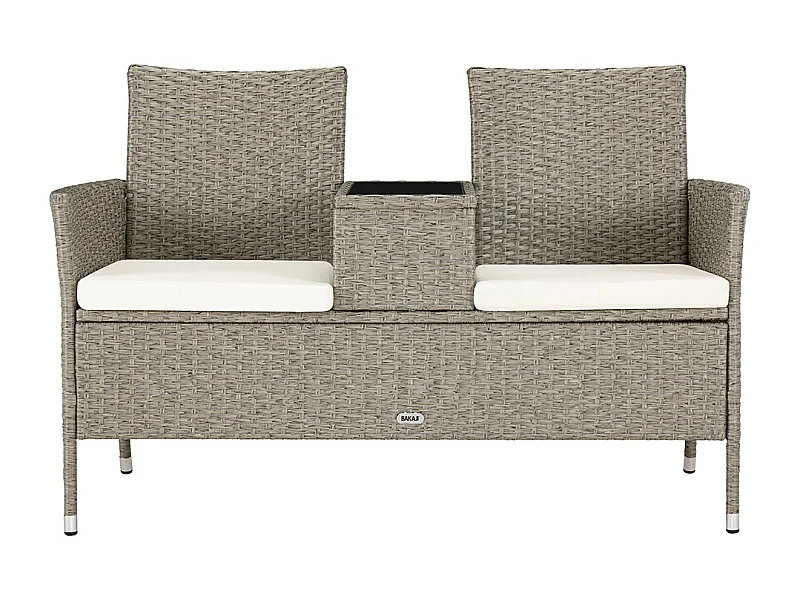 Divano Panca da Giardino Crema in Polyrattan Panchina Divanetto con Ripiano Vetro