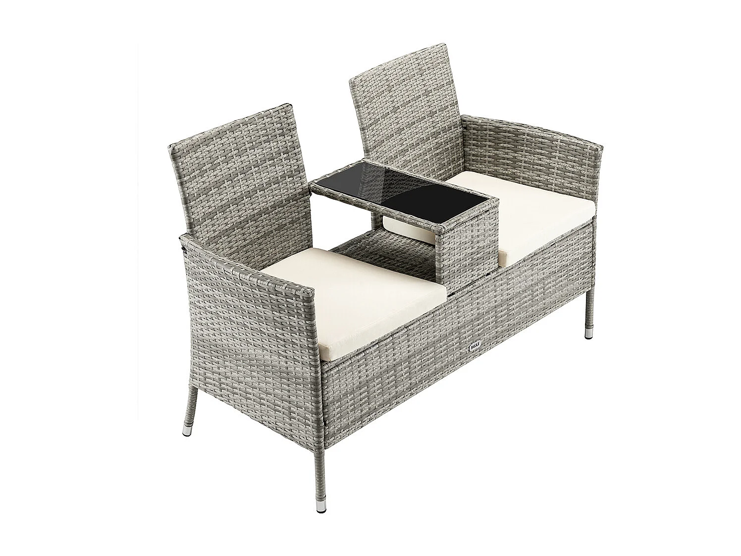 Divano Panca Giardino Grigio in Polyrattan Panchina Divanetto con Ripiano Vetro