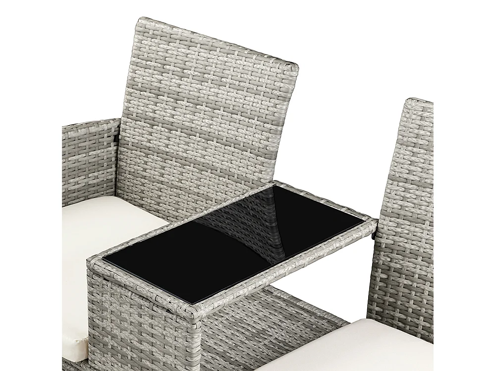 Divano Panca Giardino Grigio in Polyrattan Panchina Divanetto con Ripiano Vetro