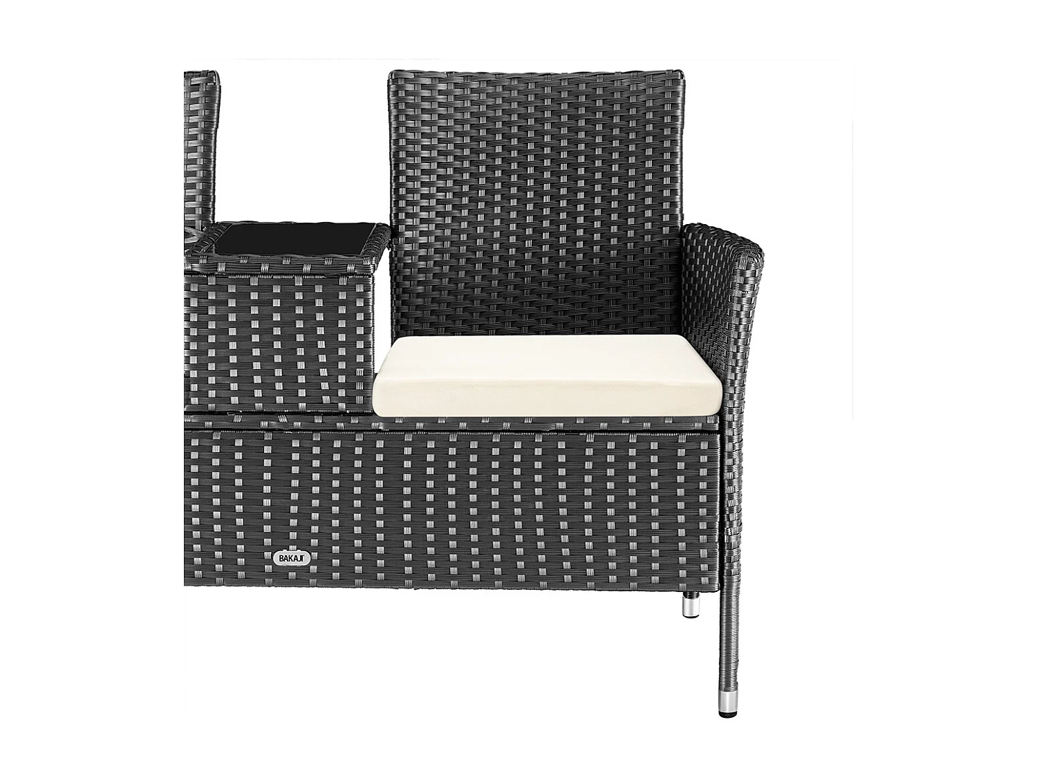 Divano Panca da Giardino Nero in Polyrattan Panchina Divanetto con Ripiano Vetro