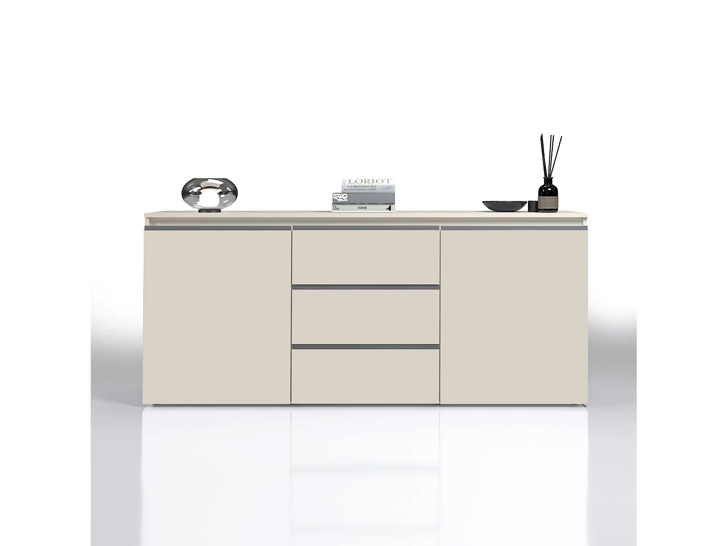 Credenza Magic con 2 ante e 3 cassetti cashmere 180x40x80 cm
