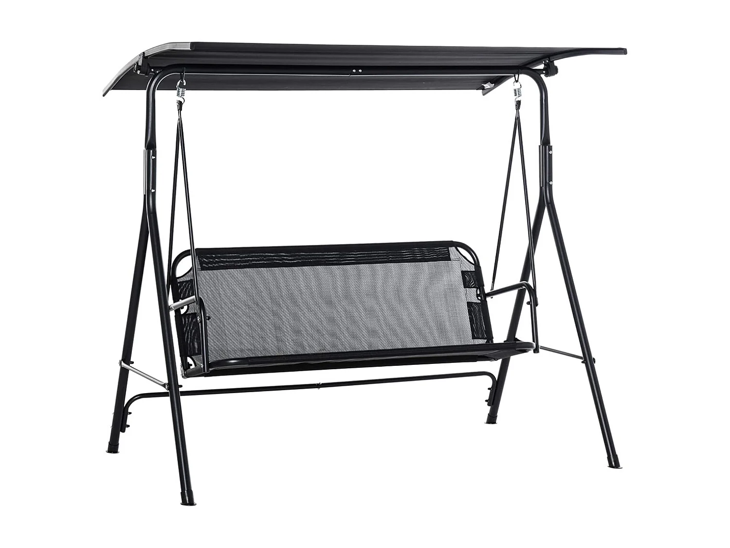 Dondolo da Giardino 3 Posti con Tettuccio Parasole Regolabile 172x110x155cm Nero