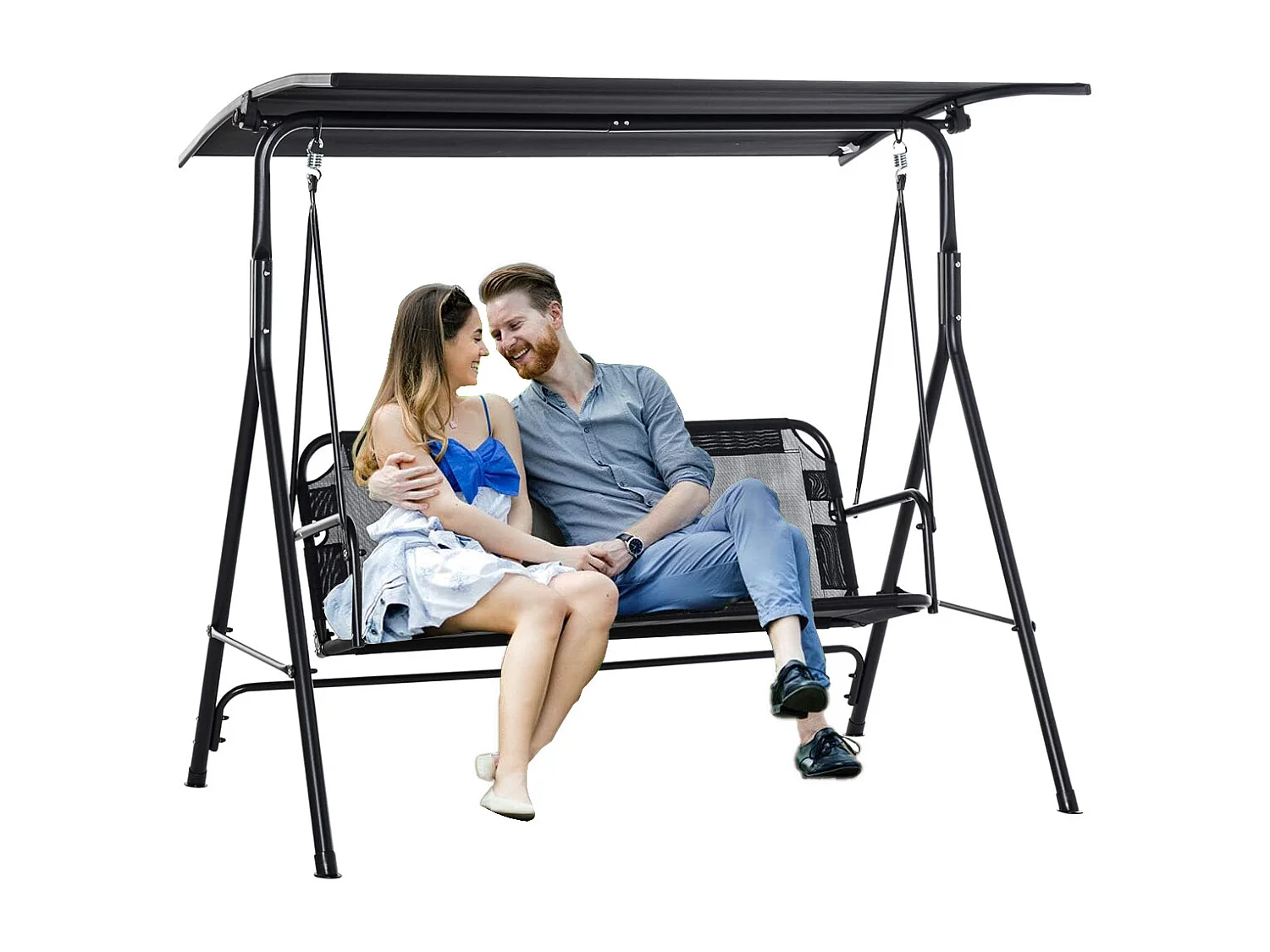 Dondolo da Giardino 3 Posti con Tettuccio Parasole Regolabile 172x110x155cm Nero