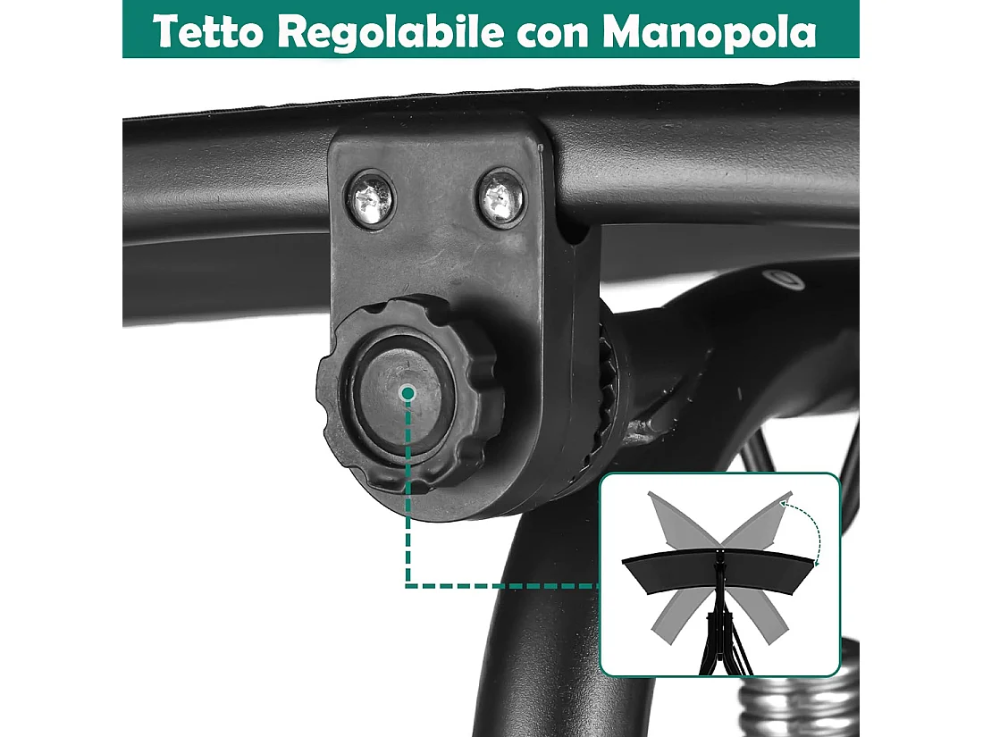 Dondolo da Giardino 3 Posti con Tettuccio Parasole Regolabile 172x110x155cm Nero