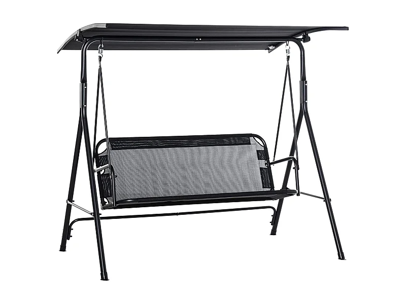 Dondolo da Giardino 3 Posti con Tettuccio Parasole Regolabile 172x110x155cm Nero