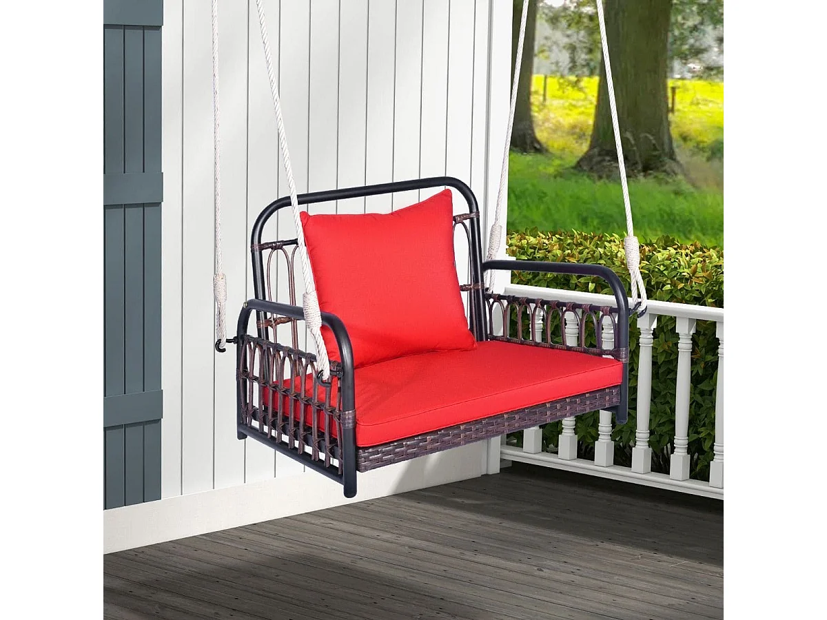 Hängesessel Terrassenschaukel bis 180kg belastbar Hängesitz mit Sitz- & Rückenkissen 80 x 65 x 58 cm