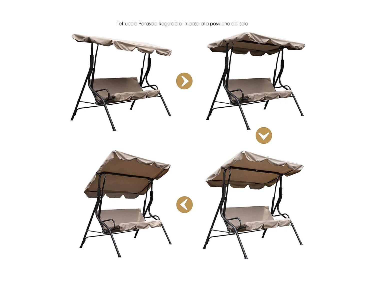 Dondolo da Giardino 3 Posti Altalena per Esterno Acciaio con Tettuccio Beige