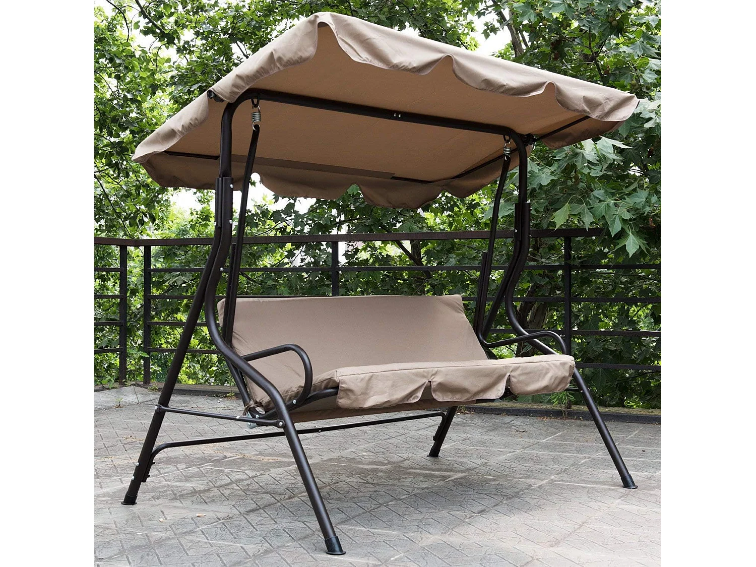 Dondolo da Giardino 3 Posti Altalena per Esterno Acciaio con Tettuccio Beige