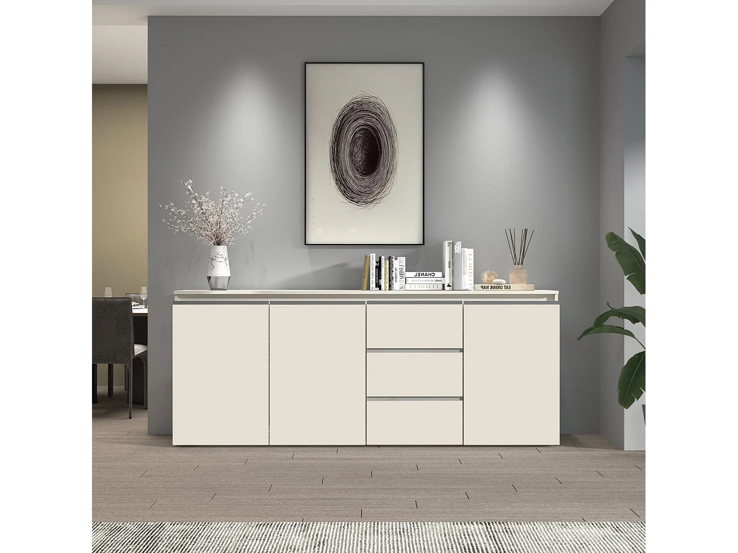 Credenza Magic con 3 ante e 3 cassetti cashmere 200x40x80 cm