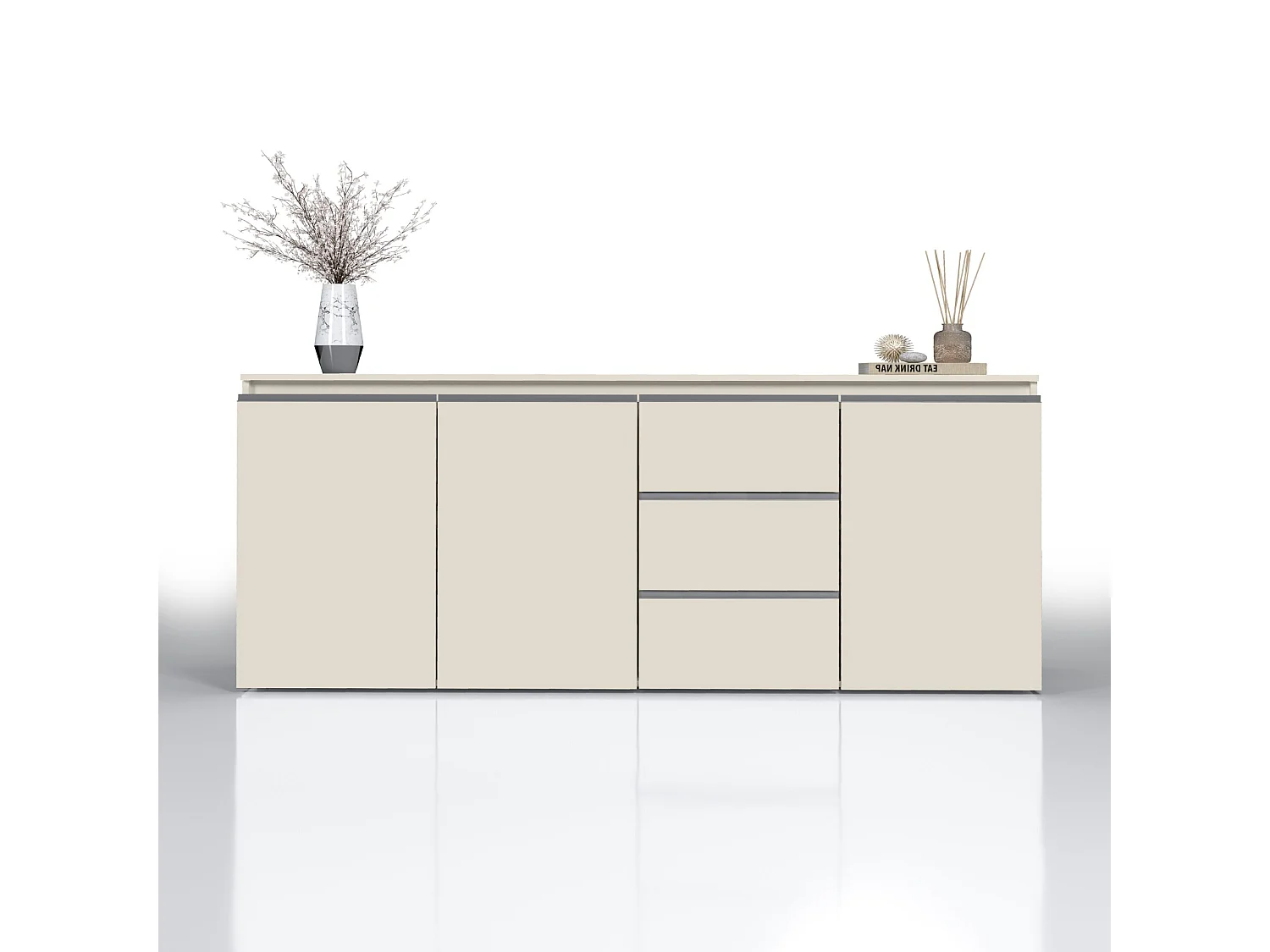 Credenza Magic con 3 ante e 3 cassetti cashmere 200x40x80 cm