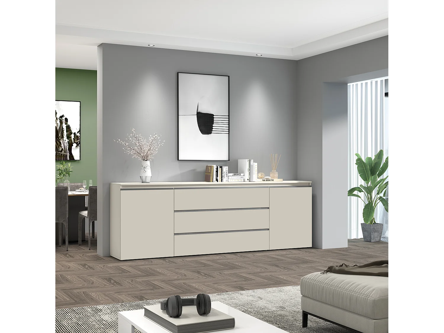 Buffet MAGIC avec 2 portes et 3 tiroirs cachemire 240x40x80 cm