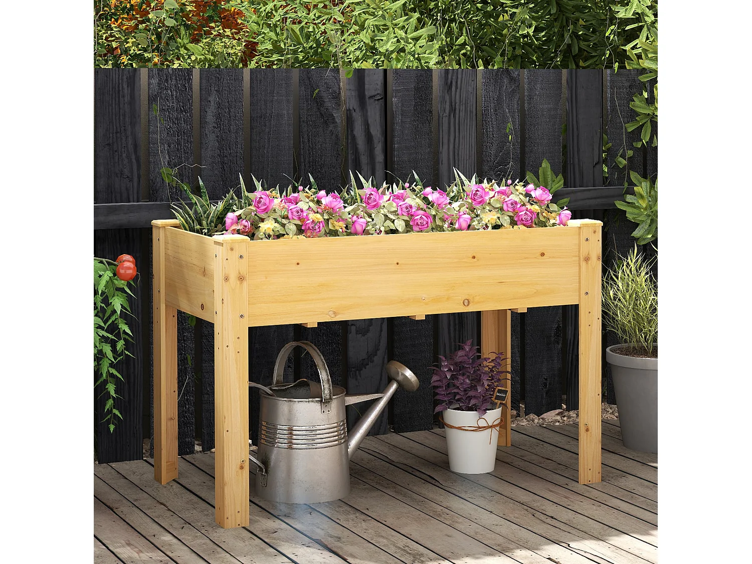 Letto rialzato da giardino per piante, Fioriera rialzata da esterno in legno di abete con fori di drenaggio Naturale