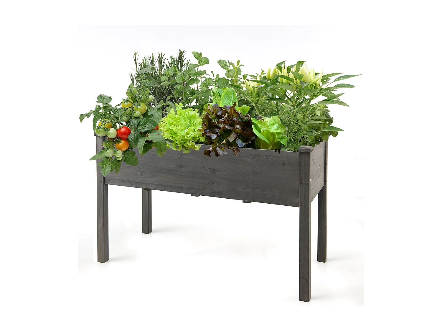 Fioriera in legno rialzata a telaio freddo di grandi dimensioni 125 x 59 x 76 cm grigio