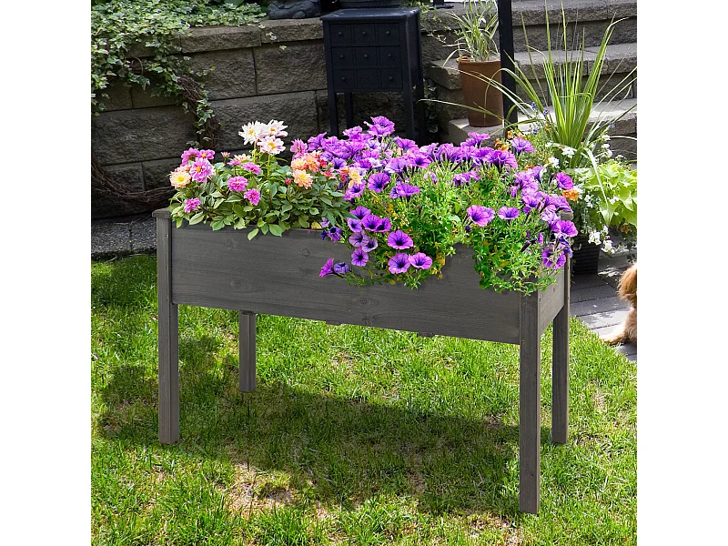 Fioriera in legno rialzata a telaio freddo di grandi dimensioni 125 x 59 x 76 cm grigio