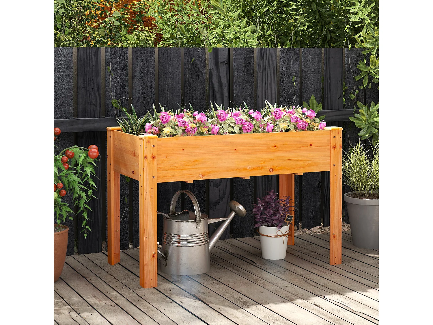Letto rialzato da giardino da esterno in legno di abete con fori di drenaggio, Letto rialzato da giardino per piante Arancione
