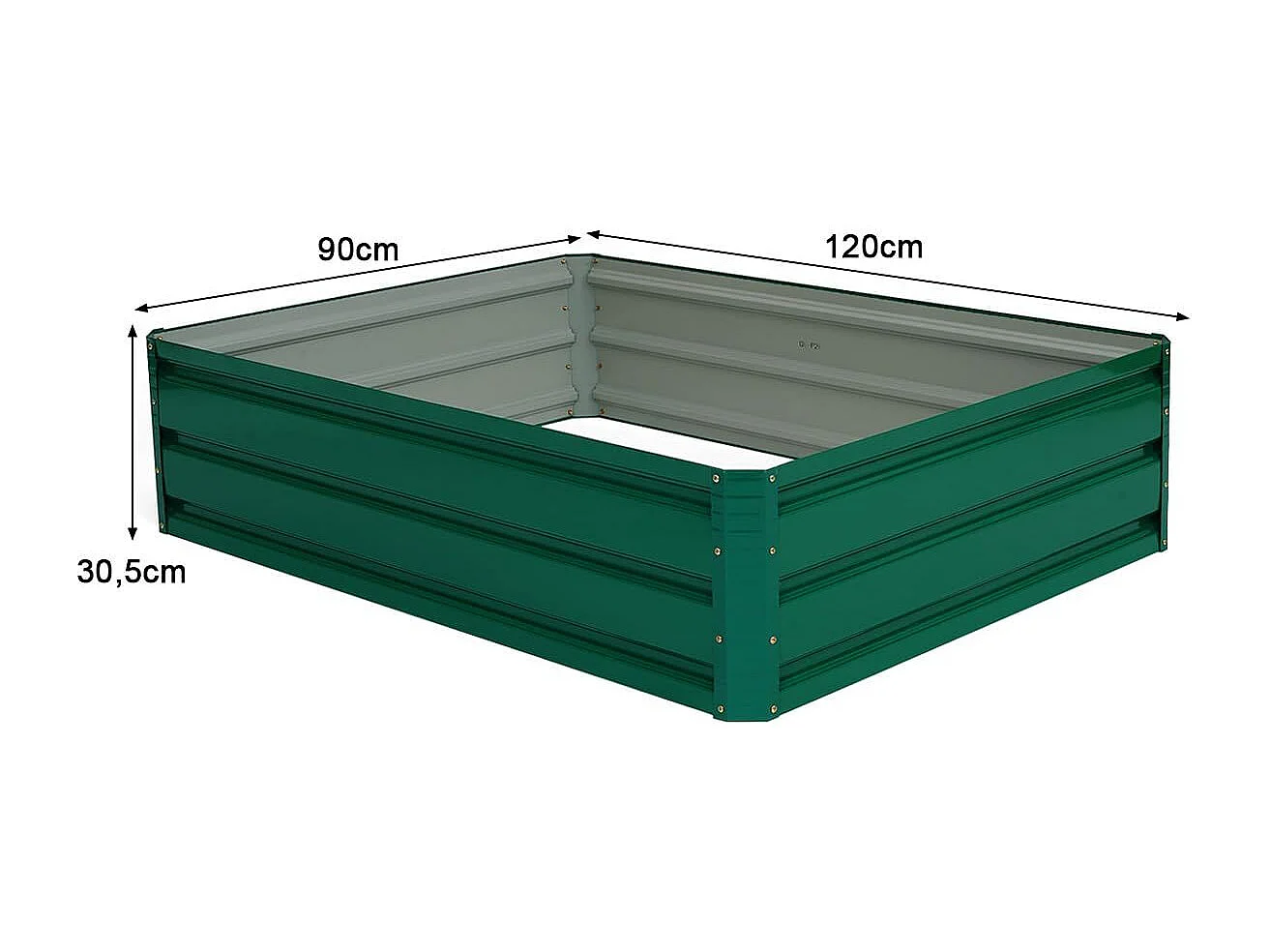 Letto rialzato in acciaio Fioriera rettangolare Letto rialzato da giardino Struttura fredda per ortaggi Fiori Erbe Verde 120 x 90 x 30,5 cm