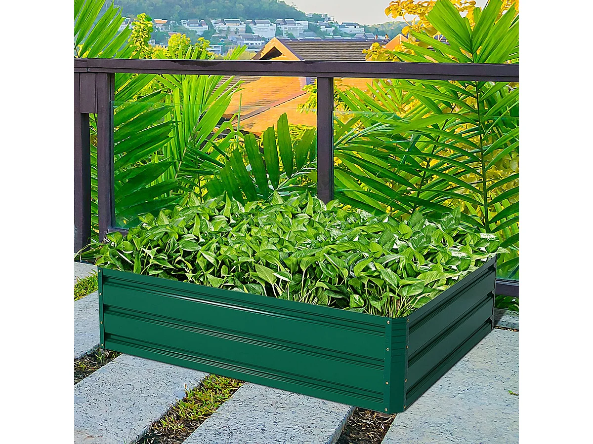 Letto rialzato in acciaio Fioriera rettangolare Letto rialzato da giardino Struttura fredda per ortaggi Fiori Erbe Verde 120 x 90 x 30,5 cm