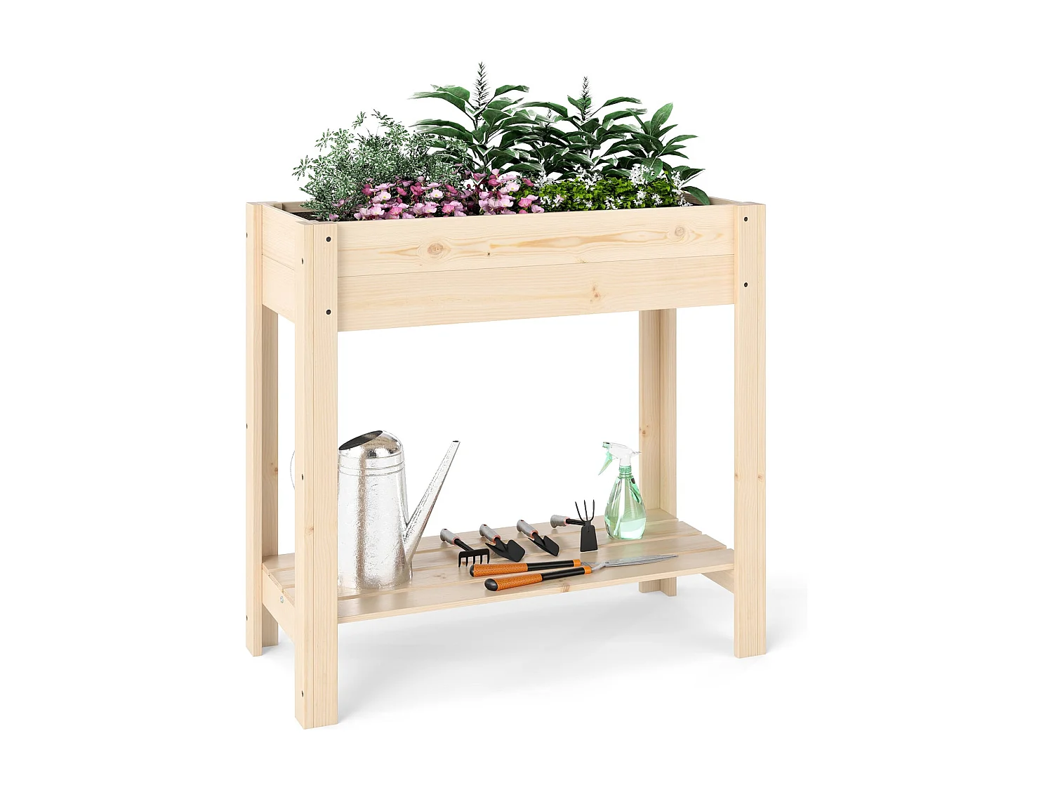 Letto da giardino rialzato in legno contenitore per fiori per interno ed esterno, Fioriera elevata con ripiano Naturale