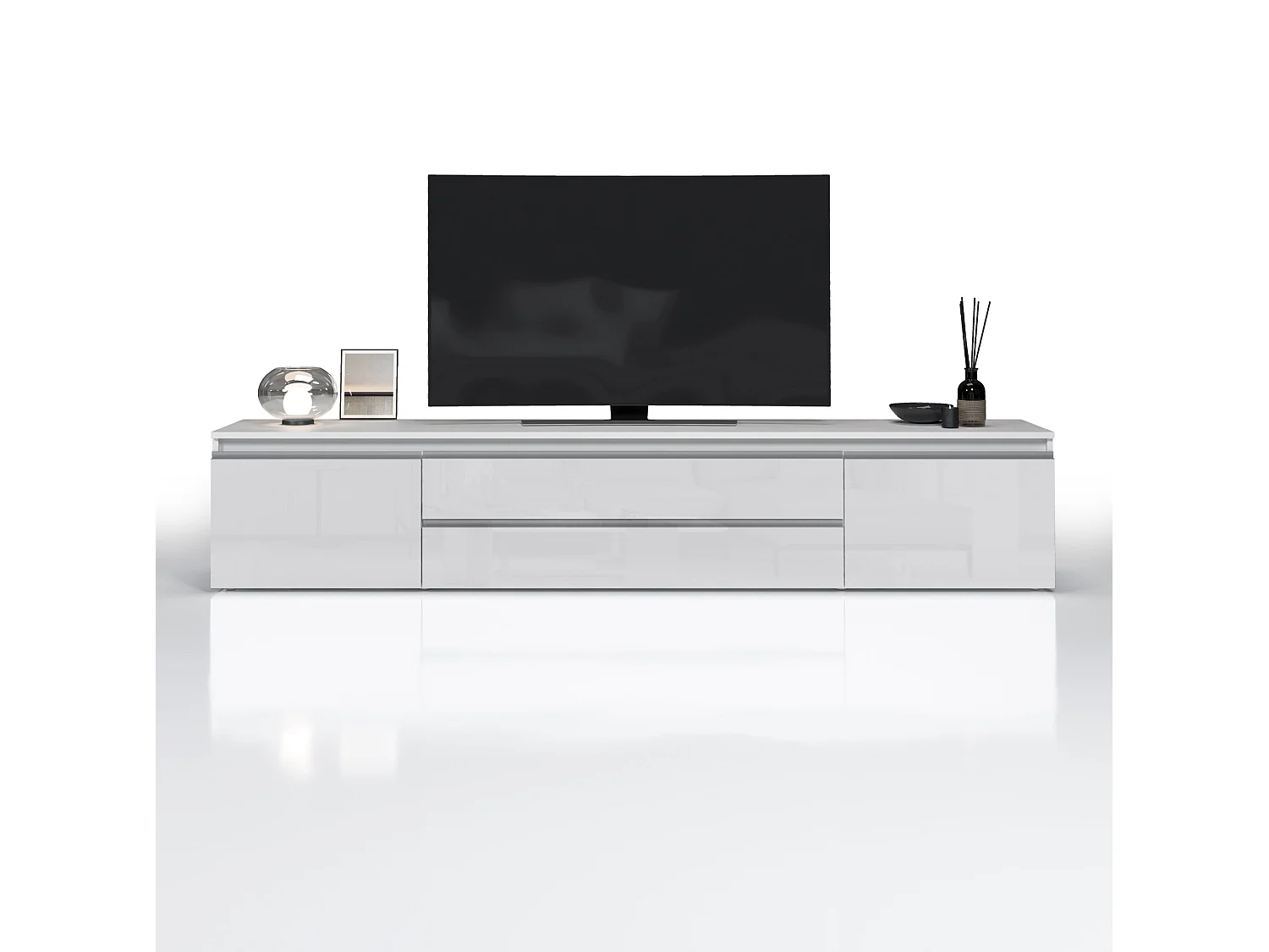 Mobile porta TV  Magic con 2 ante e 2 cassetti bianco lucido 240x40x55 cm