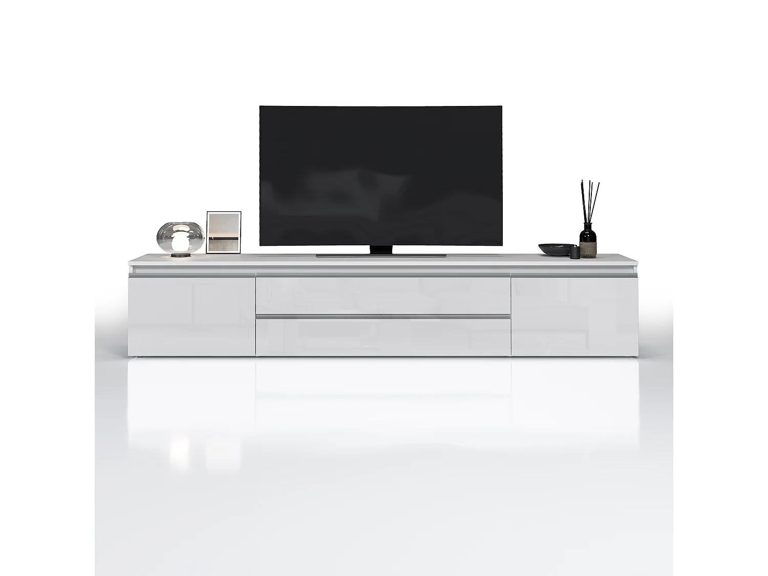 Mobile porta TV  Magic con 2 ante e 2 cassetti bianco lucido 240x40x55 cm