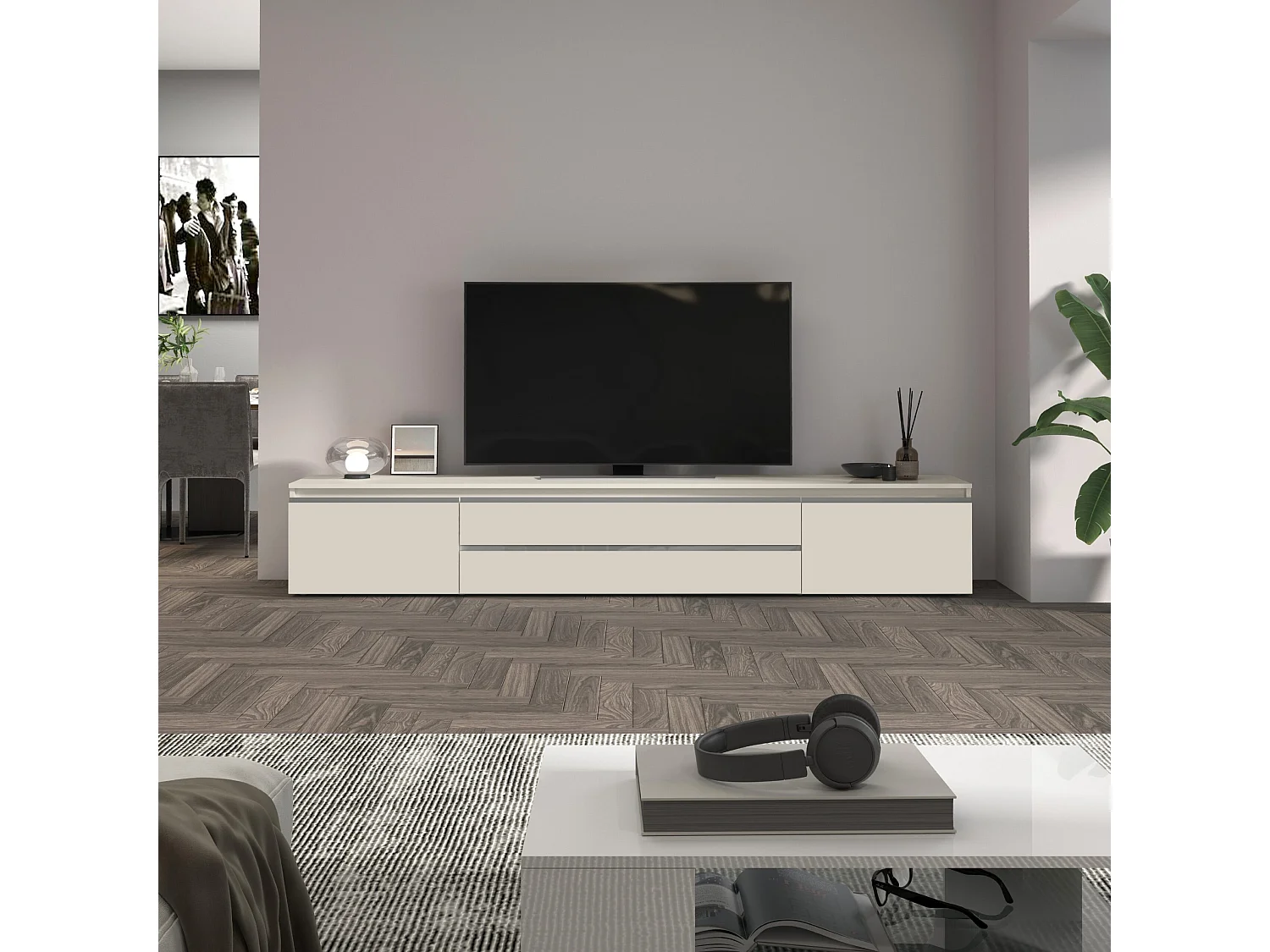Mobile porta TV  Magic con 2 ante e 2 cassetti cashmere 240x40x40 cm