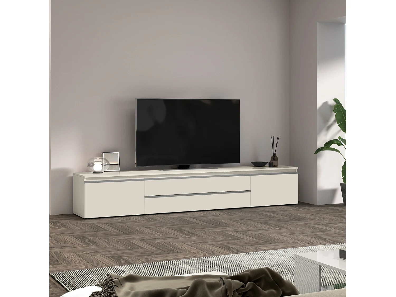 Mobile porta TV  Magic con 2 ante e 2 cassetti cashmere 240x40x40 cm