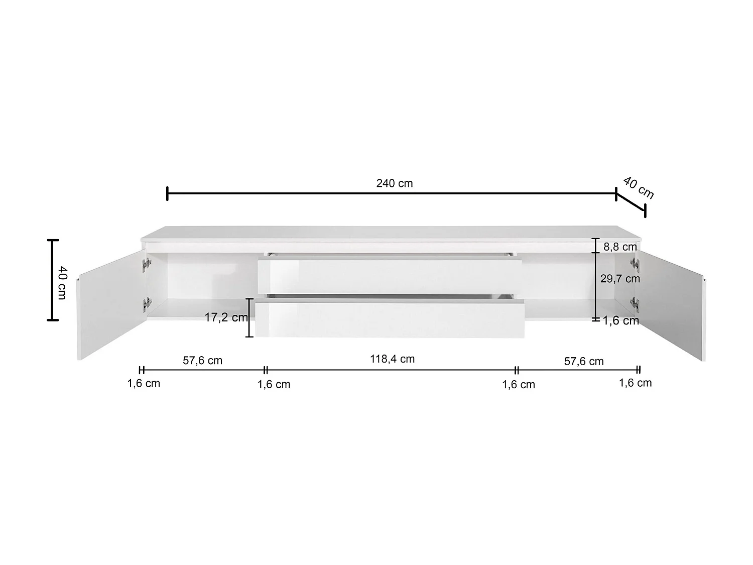 Mobile porta TV  Magic con 2 ante e 2 cassetti cashmere 240x40x40 cm