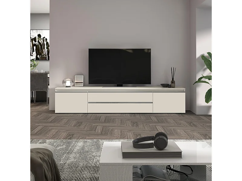 Mobile porta TV  Magic con 2 ante e 2 cassetti cashmere 240x40x55 cm