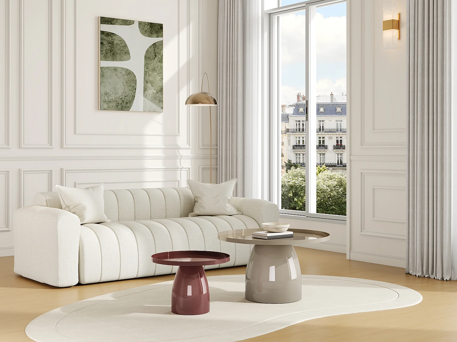 Lot de 2 tables basses en métal - Beige et marron brillant - FRIDANA